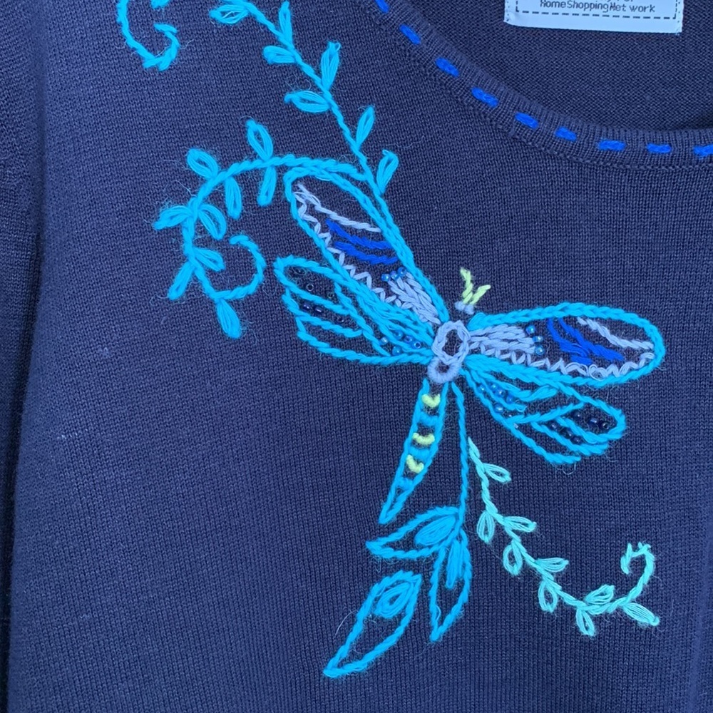 Storybook Knits Navy Dragon Fly Gathering Sweater - Picture 4 of 12